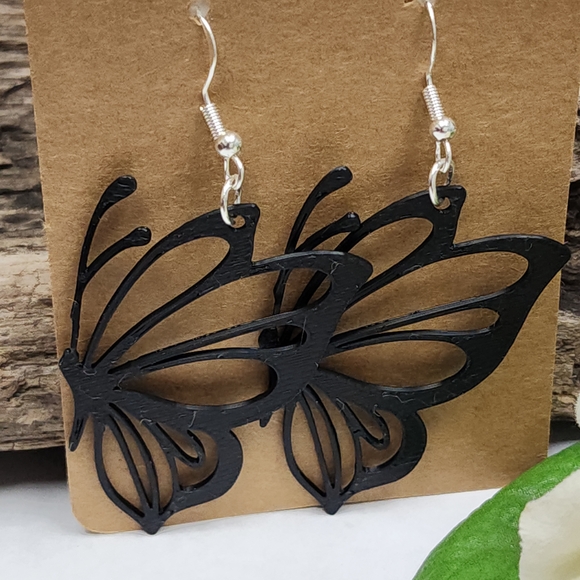 Elegant Black Butterfly Earrings - Picture 2 of 7